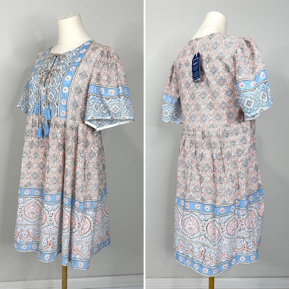 Sohana Block Print Cotton Boho Tassel Dress M NWT India Boho - Picture 4 of 15